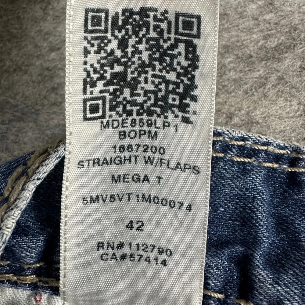 Vintage Y2K True Religion Mens Mega T Straight Flap Pocket Jeans 42 Blue Denim